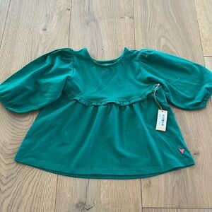 NWT Pink Chicken Girls Organic puff sleeve  Top, Bright Green Size 8Y